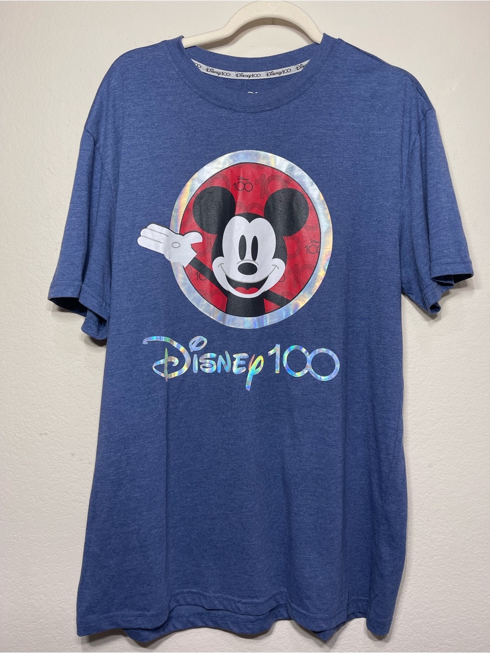 Disney 100 Mickey Mouse Graphic Tee Men’s L Blue Holographic Disney Shirt
